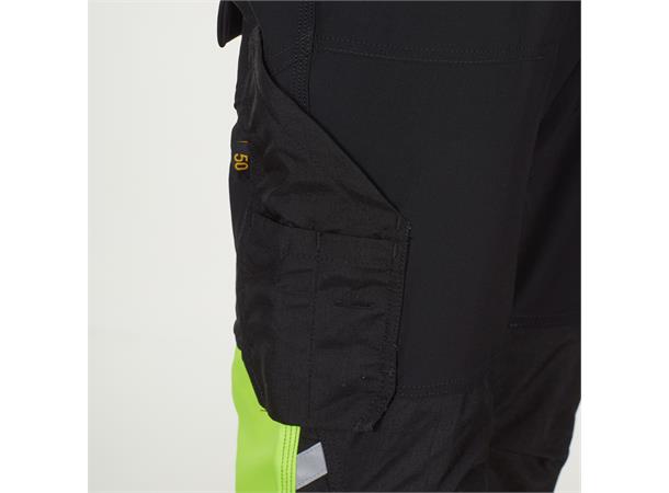 Bulldog stretchbukse, svart/gul, str. 50 Servicebukse, synlighet kl. 1 