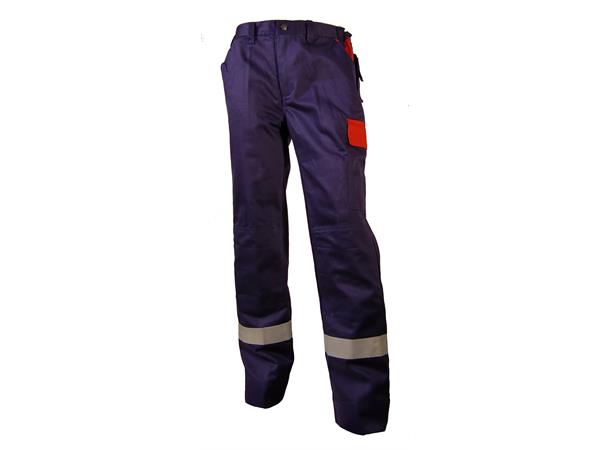 Bulldog bukse, blå/rød, str. 48 Flammehemmende, refleks 