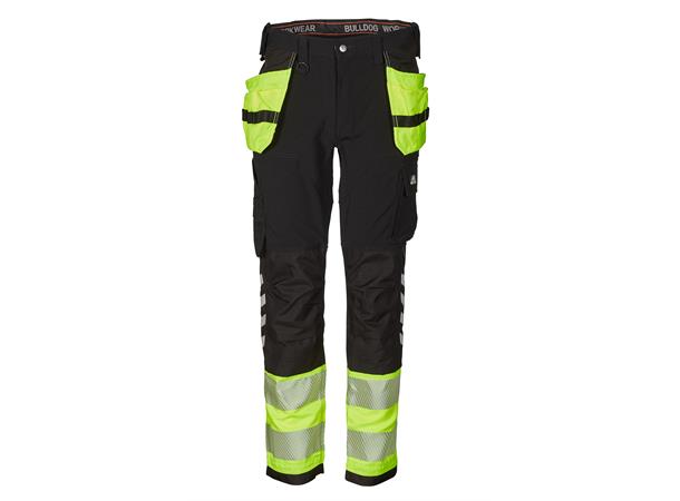 Bulldog stretchbukse, svart/gul, str. 54 Håndverkbukse, synlighet kl. 1 