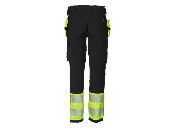 Bulldog stretchbukse, svart/gul, str. 54 Håndverkbukse, synlighet kl. 1 