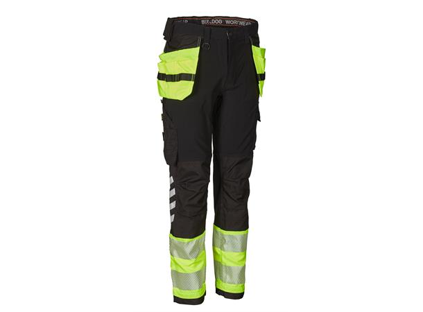 Bulldog stretchbukse, svart/gul, str. 54 Håndverkbukse, synlighet kl. 1 