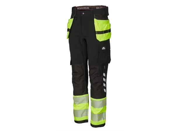 Bulldog stretchbukse, svart/gul, str. 54 Håndverkbukse, synlighet kl. 1 