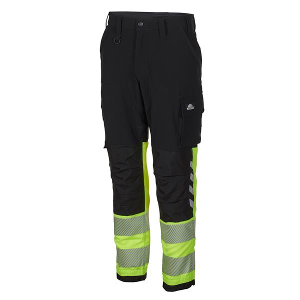 Bulldog stretchbukse, svart/gul Servicebukse, synlighet kl. 1