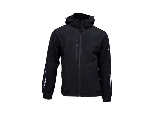 Bulldog softshelljakke, svart, str. L Vannavisende og avtagbar hette 