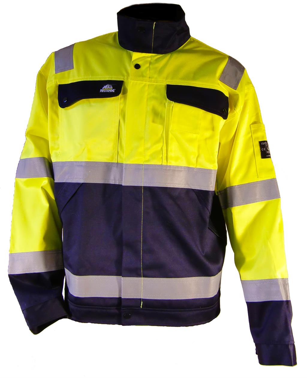 Bulldog jakke, PYROX, gul/marine Fl.hemmende, synlig kl. 3, lysbue kl.1 Bulldog Protective