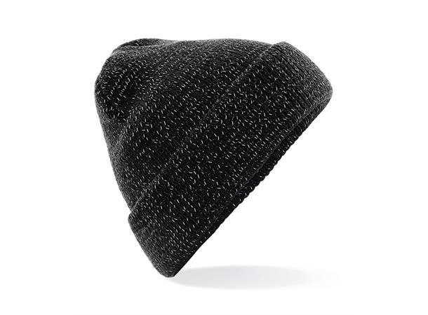Strikkelue svart med reflekstråd 