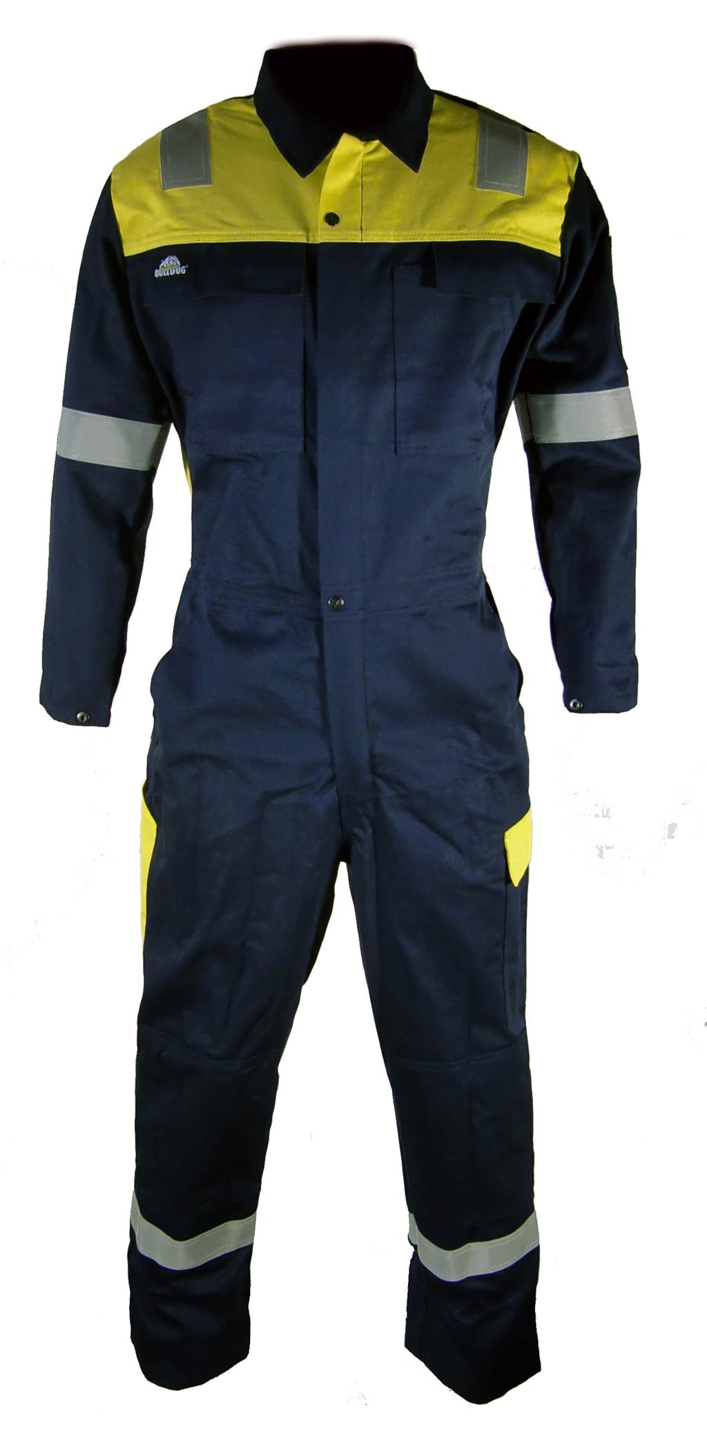 Bulldog kjeledress, blå/gul Med knapp, flammehemmende Bulldog Protective Workwear AS