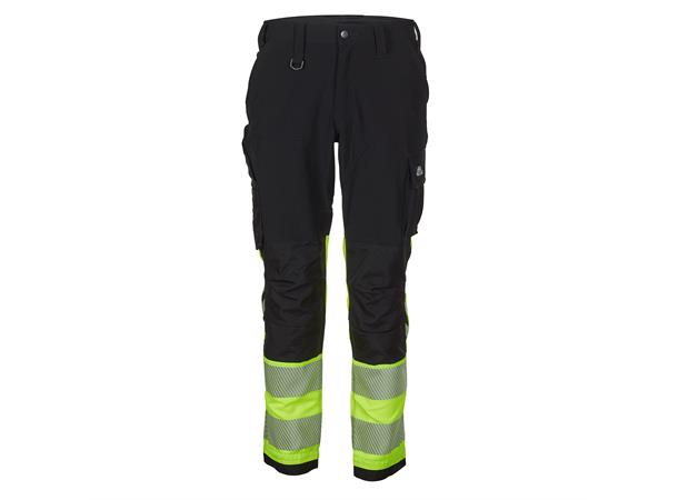 Bulldog stretchbukse, svart/gul, str. 42 Servicebukse, synlighet kl. 1 