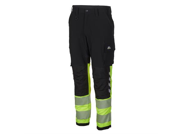 Bulldog stretchbukse, svart/gul, str. 42 Servicebukse, synlighet kl. 1 
