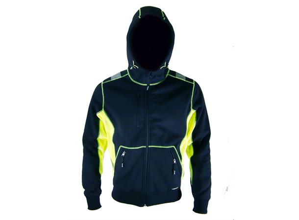 Bulldog hettejakke, svart/gul, str. M Fleece 320 gr/m2 