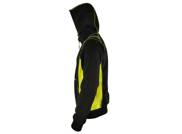 Bulldog hettejakke, svart/gul, str. M Fleece 320 gr/m2 