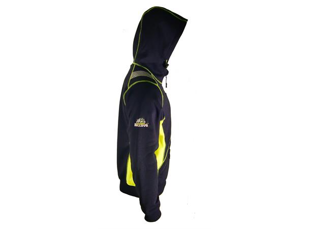 Bulldog hettejakke, svart/gul, str. M Fleece 320 gr/m2 