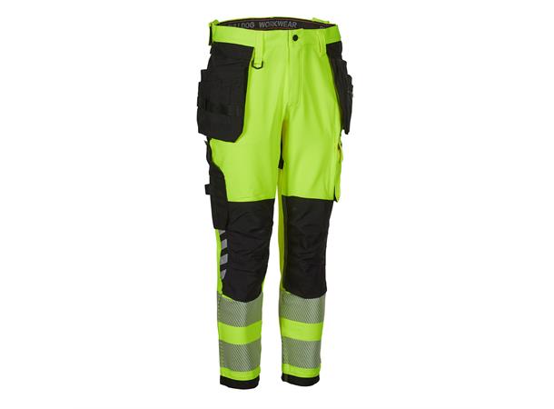 Bulldog stretchbukse, gul/svart, str. 52 Håndverkbukse, synlighet kl. 2 