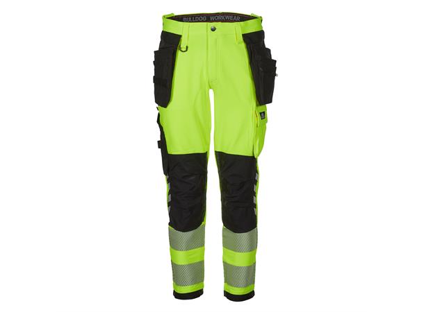 Bulldog stretchbukse, gul/svart, str. 42 Håndverkbukse, synlighet kl. 2 