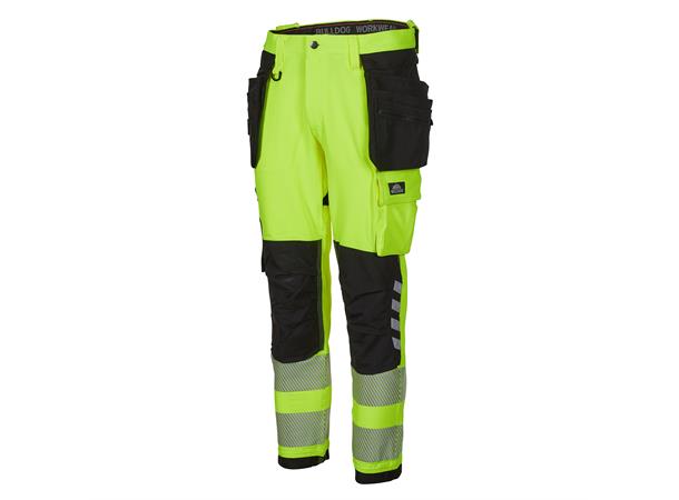 Bulldog stretchbukse, gul/svart, str. 44 Håndverkbukse, synlighet kl. 2 